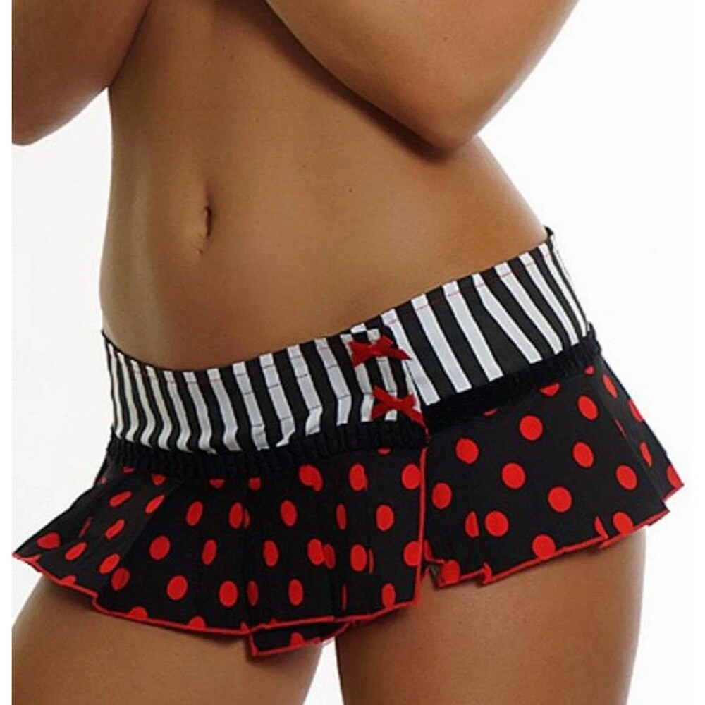 Y2K Electric Lingerie Black/Red Pleated Polka Dots Mini Skirt, One Size